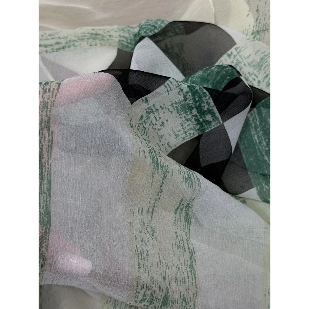 Authentic Burberry 100% Silk Scarf Green Ivory Check Print Shawl Wrap, Sz 50x52